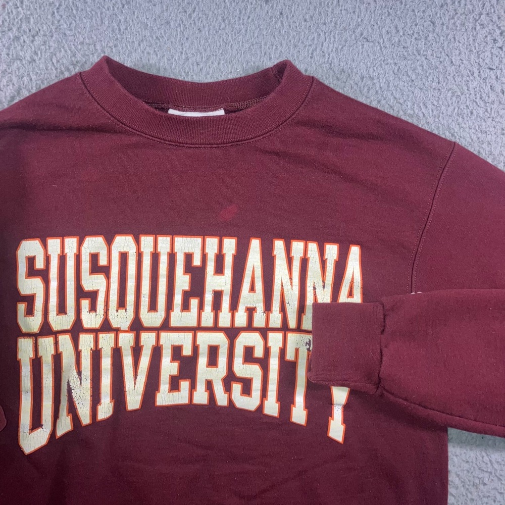 Champion Susquehanna University Crewneck Sweatshirt S Maroon College Spell Out